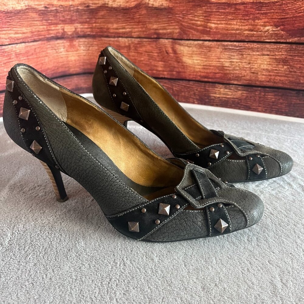 Donald J. Pliner Sport-I-Que Beatrice Muted Black Studded High Heel Pump Shoes